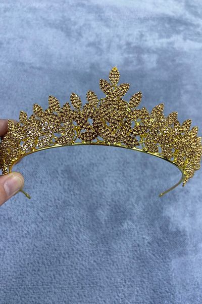 Hobigram Accesoriu de păr pentru coroană de mireasă și henna cu piatră elegantă model Jessie de culoare miere – Coroană, piatră de cristal, model elegant –