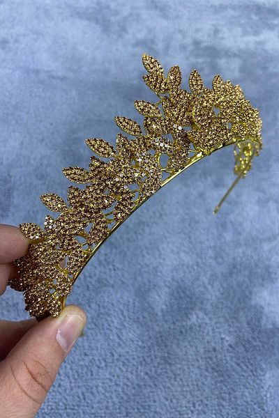 Hobigram Accesoriu de păr pentru coroană de mireasă și henna cu piatră elegantă model Jessie de culoare miere – Coroană, piatră de cristal, model elegant –
