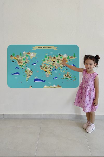 lilafil Educational World Map World Atlas Children's and Baby's Room Wall Sticker