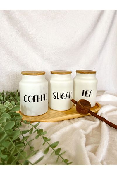 KaiHome 800ml 3-Piece Tea/Sugar/Coffee Jar with Bamboo Lid