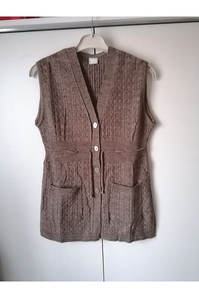 anne moda ankara Зимна млада моделка стилна плетена жилетка от вълнена смес с вратовръзка