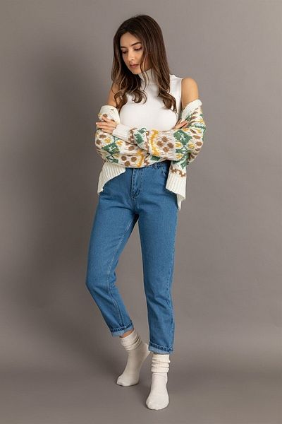 LAMİRA Blugi Mom cu talie super inalta din Lycra albastru deschis