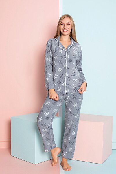 nisaNCa Women's Winter Welsoft Plush Fleece Buttoned Pajama Set