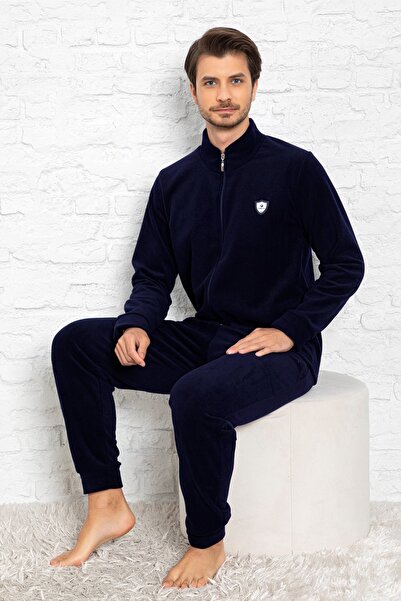 nisaNCa Muška pidžama sa dugim rukavima i prednjim zatvaračem Flis