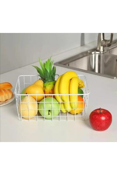 LEFİEV White Metal Multi-Purpose Basket Organizer Fruit Vegetable Storage Box