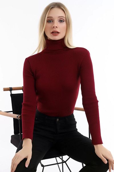ELBEY Pulover moale Burgundy cu gât