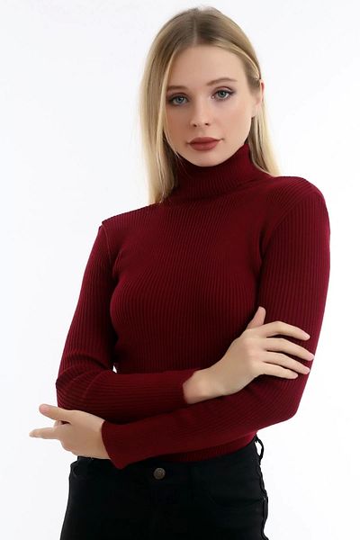 ELBEY Pulover moale Burgundy cu gât