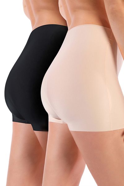 LUJURIAN Boxeri extra confortabili pentru femei, negru/culoarea pielii, fără sudură, tăiat cu laser, pachet de 2
