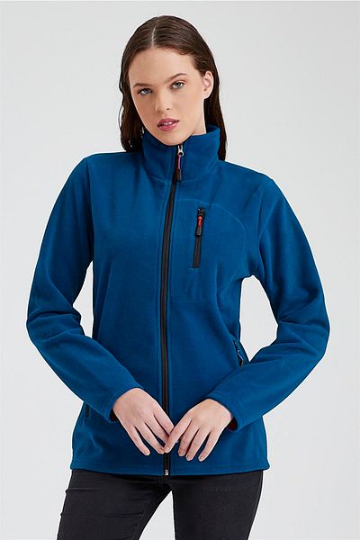MAXIMILLIAN Women's Polar Indigo 3 Pocket Zippered Bato Collar Outdoor Polar