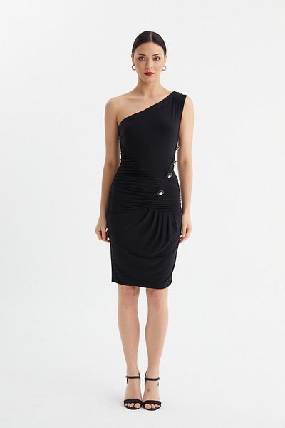 Balizza Blz-Gathered Accessory Detailed Single Sleeve Dress