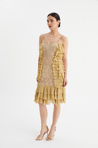 Balizza Blz-hanging Ruffle Floral Embroidered Tulle Detailed Dress