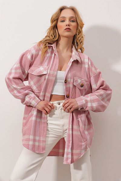Trend Alaçatı Stili Jacke - Rosa - Oversized