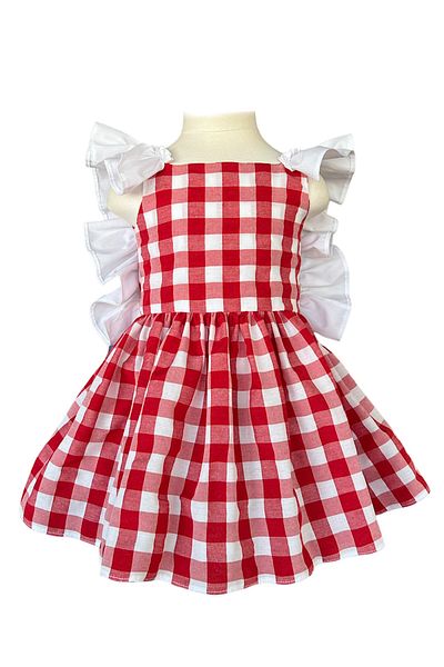 zühre balaban Plaid Red White Girl's Cotton Dress