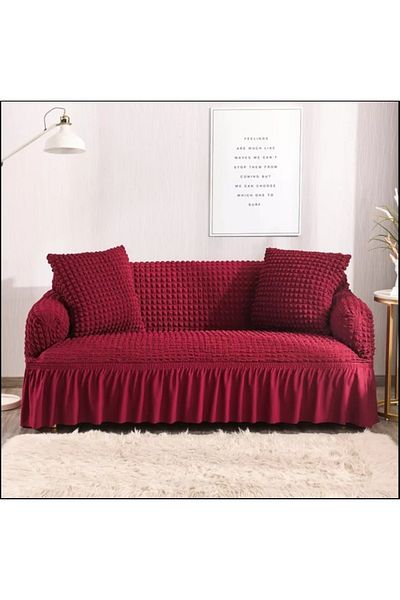 Güzel Aral Burgundy Wrapped Sofa and Sofa Cover - Elastic Single Set of 3