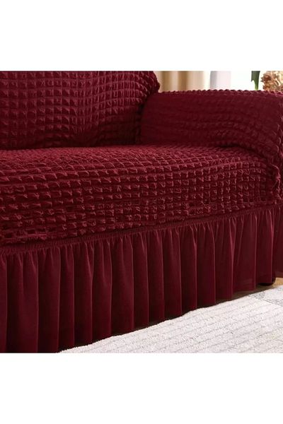 Güzel Aral Burgundy Wrapped Sofa and Sofa Cover - Elastic Single Set of 3