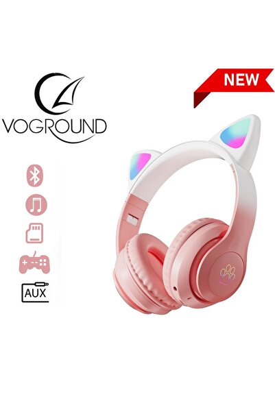 Voground Kedi Kulağı Detaylı Bluetooth Kablosuz Uyumlu Kulaklık Çocuk Oyuncu ...