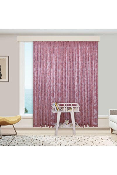 perhal perde ve halı Damaks Osmanlı Desen Pembe-gül Kurusu Örme Kırışmayan 1-...