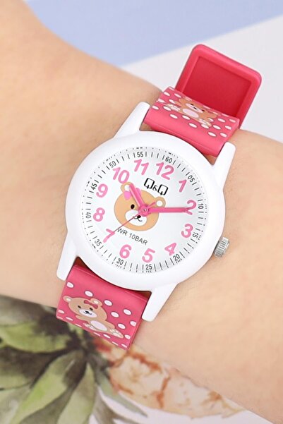 Q&Q Bd6240j13 Bear Patterned Polka Dot Cord Girl's 10 Atm Waterproof Wristwatch