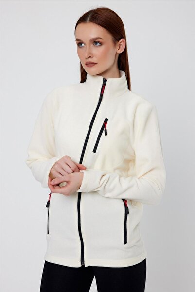 MAXIMILLIAN Жіночий фліс кольору екрю 3 кишені на блискавці комір бато на відкритому повітрі фліс