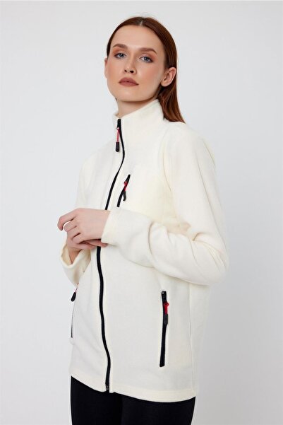 MAXIMILLIAN Жіночий фліс кольору екрю 3 кишені на блискавці комір бато на відкритому повітрі фліс