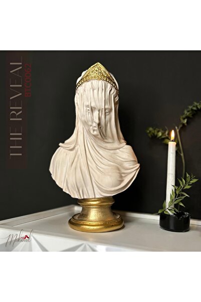 MÜKEMEL Zarif Altın Taçlı Örtülü Kadın Büst Heykeli – Mermer Görünümlü – Mükemel orijinal tasarım