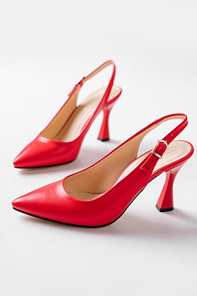 MASSOLE Yeni Sezon Arkası Açık Stiletto Kırmızı Deri Günlük Şık Yerli Üretim Premium Ürün