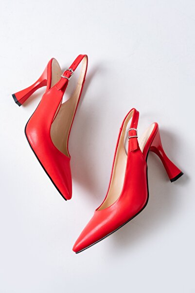 MASSOLE Yeni Sezon Arkası Açık Stiletto Kırmızı Deri Günlük Şık Yerli Üretim Premium Ürün