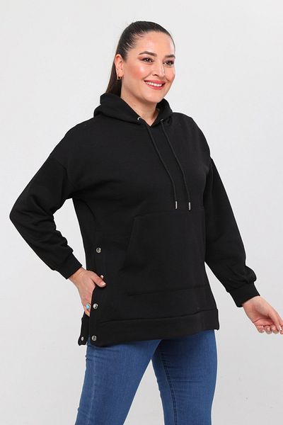 Ebsumu Γυναικείο φούτερ Plus Size Basic Μαύρο με Πλαϊνό Κλείσιμο