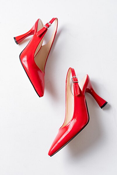 MASSOLE Yeni Sezon Arkası Açık Stiletto Kırmızı Rugan Günlük Şık Yerli Üretim Premium Ürün