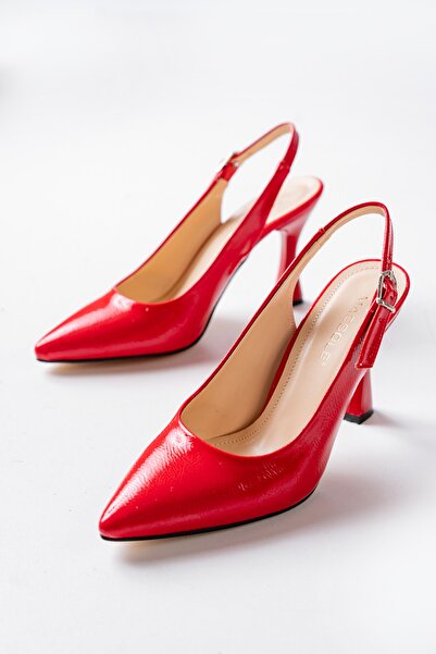 MASSOLE Yeni Sezon Arkası Açık Stiletto Kırmızı Rugan Günlük Şık Yerli Üretim Premium Ürün