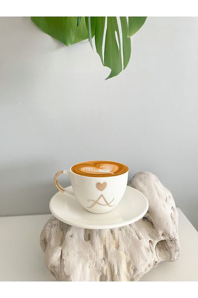 Mugtasarım 24k Gold Gilded Porcelain Nescafe Cup Letter A (MADE LETTER CHANGE)