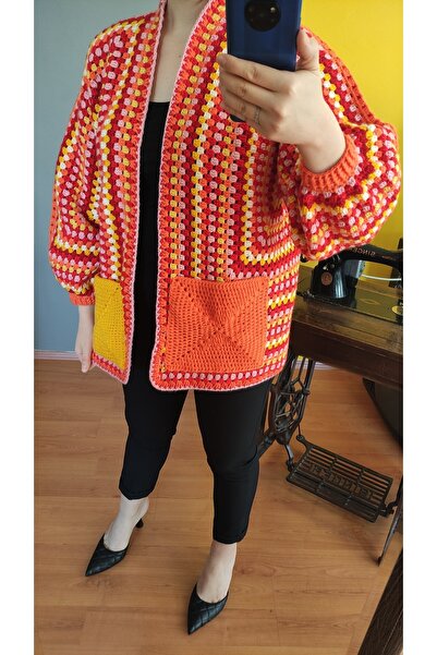 DESEO BOUTIQUE Kadın Sıcak Kırmızı Turuncu Renklerde (M-L-XL) El Emeği Göz Nu...