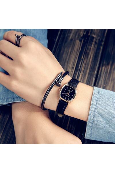 Toz Vintage ساعة ريا سوداء عتيقة ورجعية مربعة