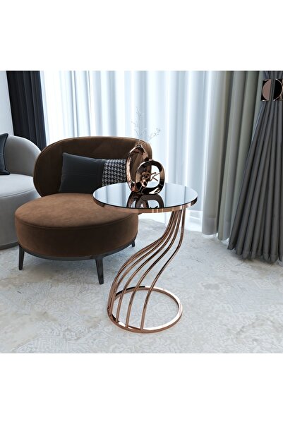 Puklife Kuğu Yan Sehpa, Bakır Ayak Füme Ayna