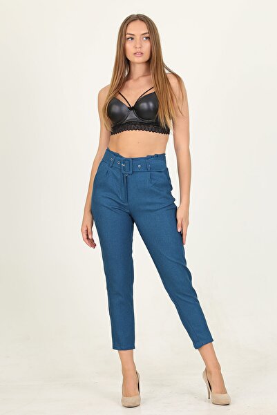 Neşeli Butik Γυναικείο υφασμάτινο παντελόνι με λεπτομέρεια από ζώνη τσέπης Qn...