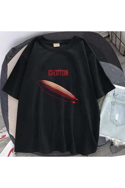 Touz Rock Series Led Zeppelin Logo Μαύρο μπλουζάκι Unisex Oversize