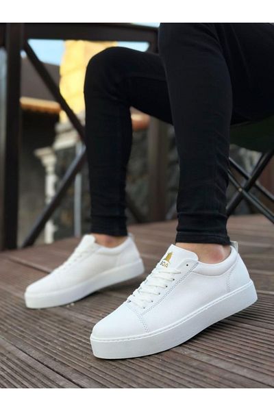 BPM Ba0104 Pantofi sport clasici pentru bărbați din piele albă cu șireturi