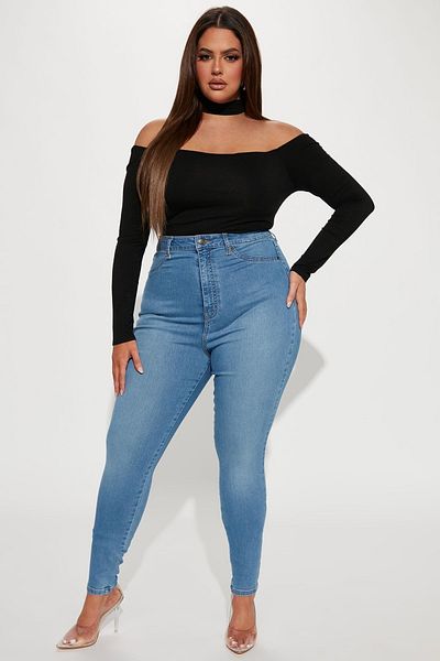 sinemstyle Women's Light Blue Large Size Lycra Jeans