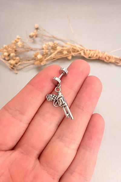 Jaida Moda Unisex Silver Gothic Pistol Figured Dangle Steel Earrings