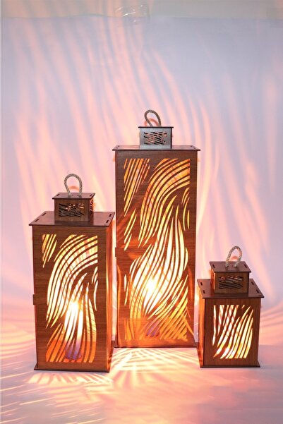 EDKZEKA Ahşap Fener Mumluk 3lü Set (sazlıkmodel)