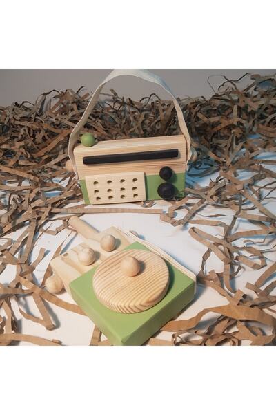 aswood جهاز اتصال لاسلكي خشبي مصنوع يدويًا للأطفال + مجموعة ألعاب راديو للأطف...