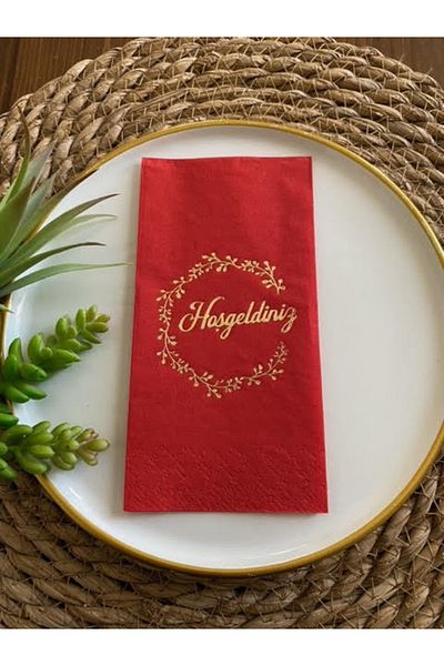 kidspartim Gold Gilded Red Welcome Napkin