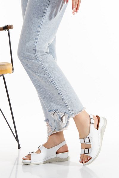 İLOLİCA Inner and Outer Genuine Leather Cool Comfort Orthopedic Sole Buckle Women's Sandals