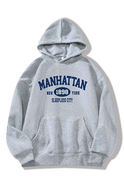 Mythologie Φούτερ Manhattan Unisex Oversize Grey με κουκούλα καγκουρό με κουκούλα