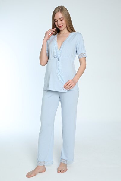 Miss Dünya Lissa Emzirmeye Uygun Önden Açılır Hamile Ve Lohusa Pijama Takımı