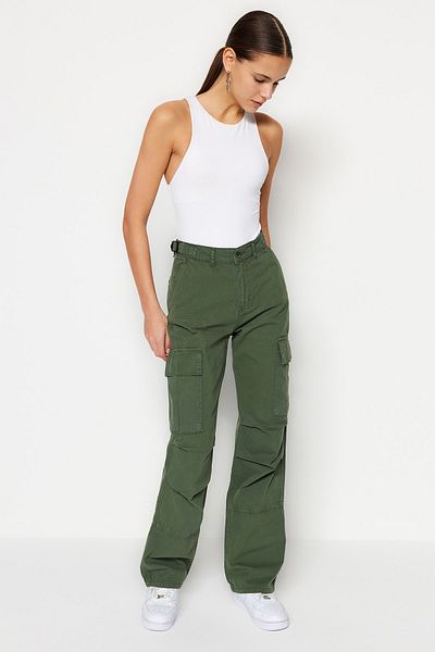 Trendyol Collection Khaki Cargo Pocket Ribstop Parachute Normal Waist Jeans TWOSS23JE00058