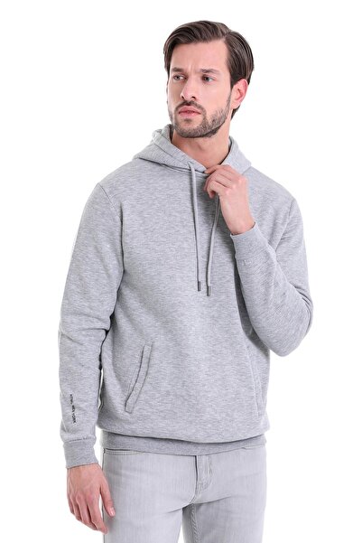 Hatemoğlu Gray Regular Fit Plain Cotton Hooded Kangaroo Pocket Sweatshirt