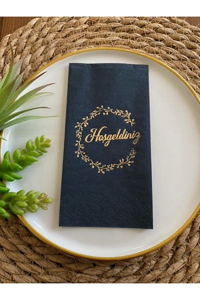 kidspartim Gold Gilded Black Welcome Napkin