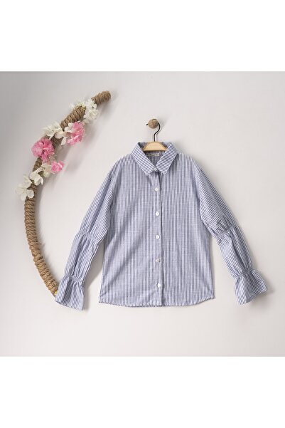 BÜŞRA ,kol Lastikli Çizgili Mavi Kız Çocuk Gömlek