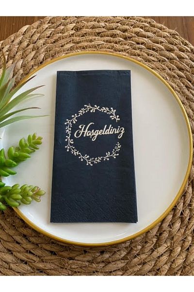 kidspartim Silver Gilded Black Welcome Napkin